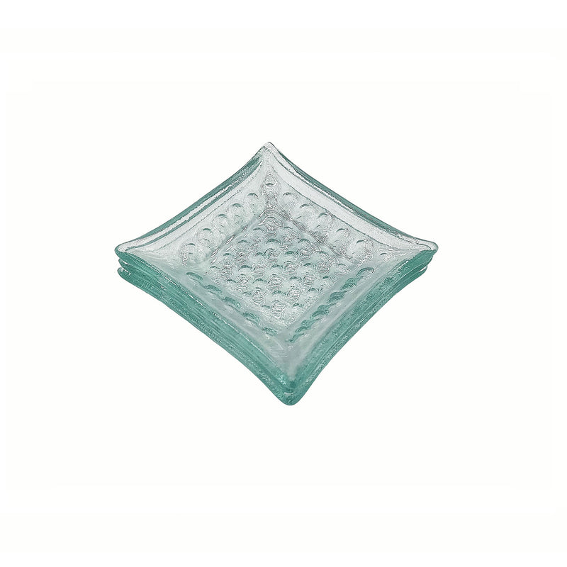 Vague Green Square Dot Glass Dish 9 x 1.7 cm - Al Makaan Store