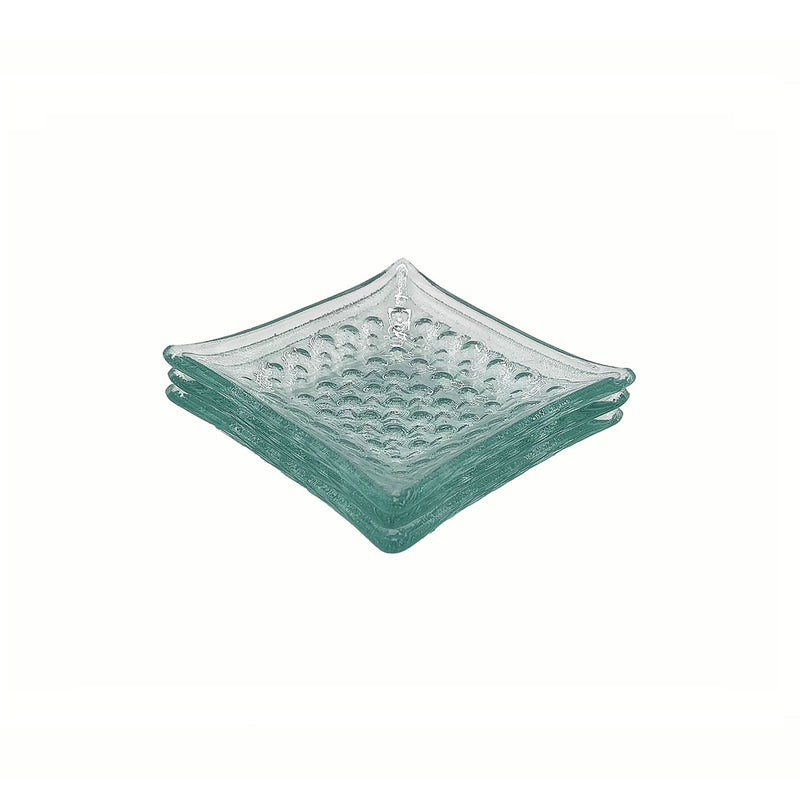 Vague Green Square Dot Glass Dish 9 x 1.7 cm - Al Makaan Store