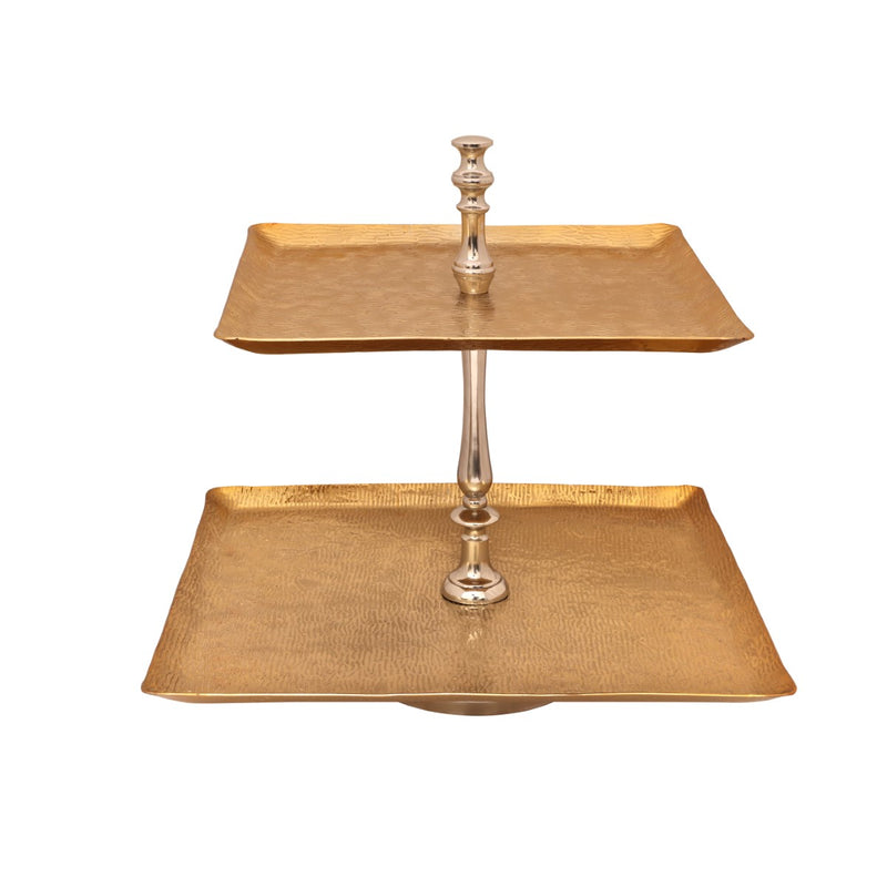 Vague Square Two Tier Aluminium Stand with Stainless Steel Finish 40 cm - Al Makaan Store