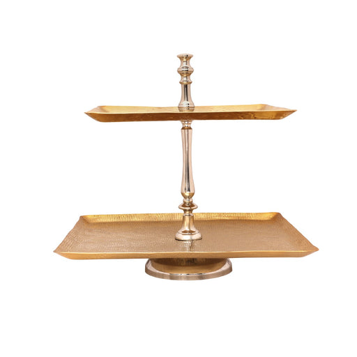 Vague Square Two Tier Aluminium Stand with Stainless Steel Finish 40 cm - Al Makaan Store
