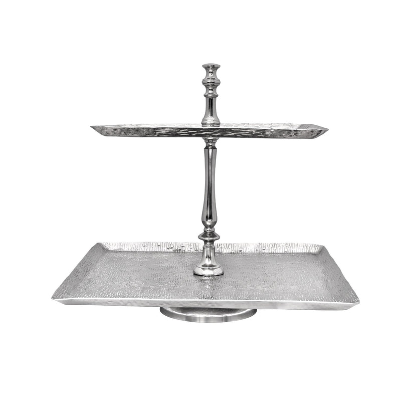 Vague Square Two Tier Aluminium Stand with Stainless Steel Finish 40 cm - Al Makaan Store