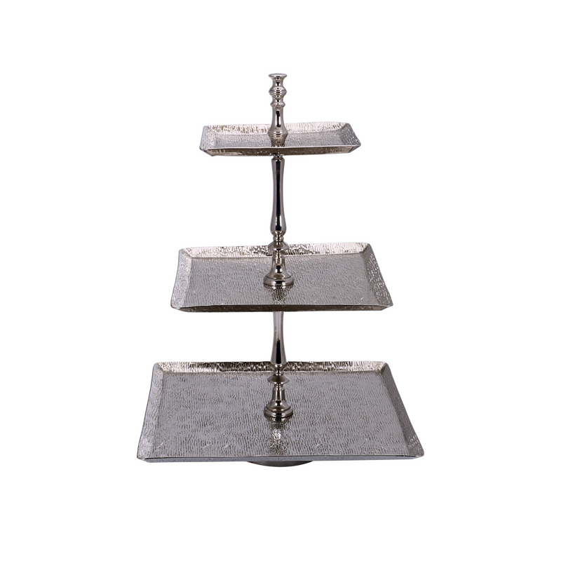 Vague Square 3 Tier Aluminum Serving Stand 40 cm - Al Makaan Store