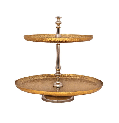 Vague Round Two Tier Aluminium Stand  with Stainless Steel Finish 41 cm - Al Makaan Store