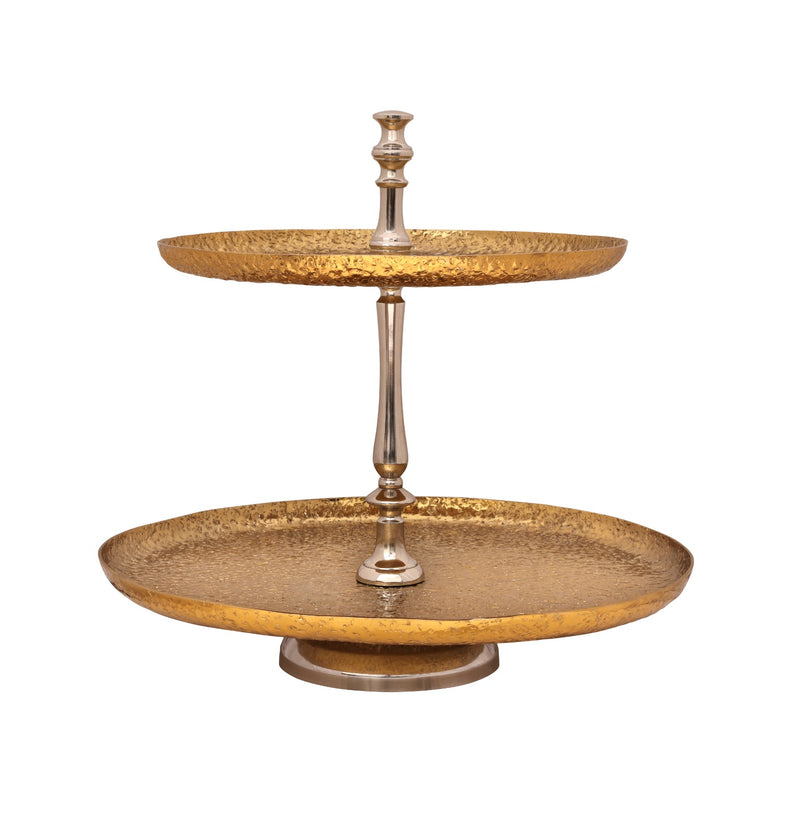 Vague Round Two Tier Aluminium Stand  with Stainless Steel Finish 41 cm - Al Makaan Store