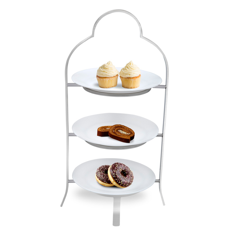 Vague Stainless Steel Stand with 3 Porcelain Plates 28 cm