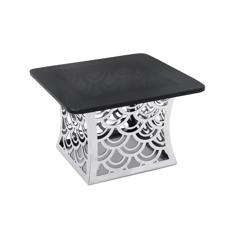 Vague 3 Pcs Luxury Silver Buffet Stand with Black Glass Set - Al Makaan Store