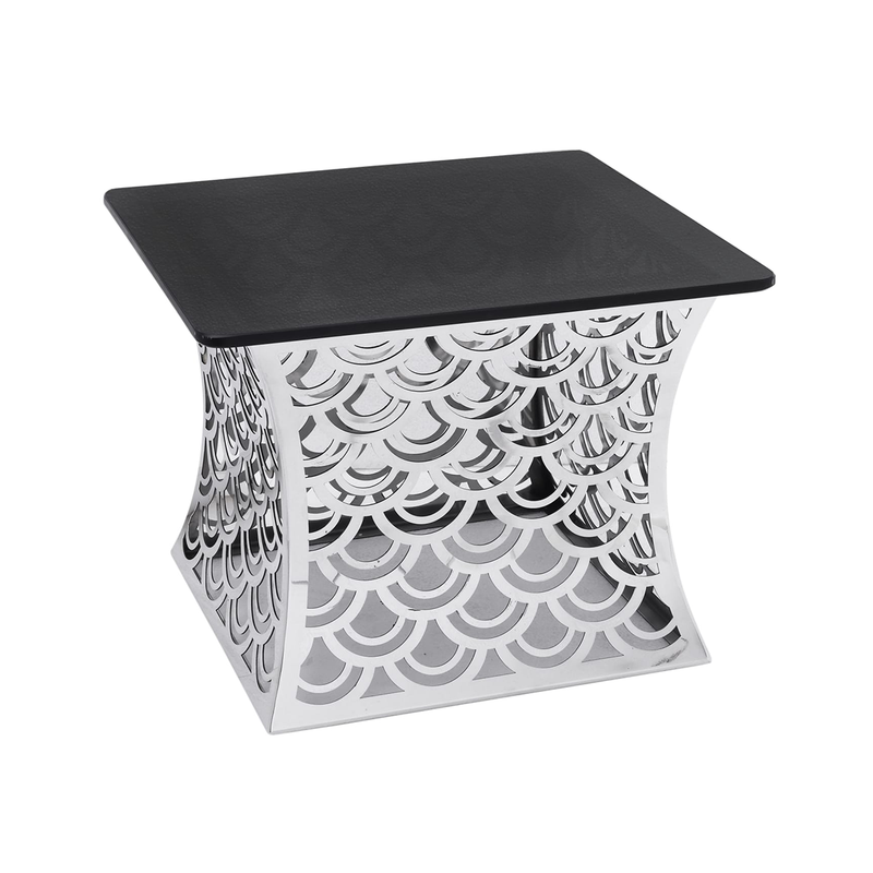 Vague 3 Pcs Luxury Silver Buffet Stand with Black Glass Set - Al Makaan Store
