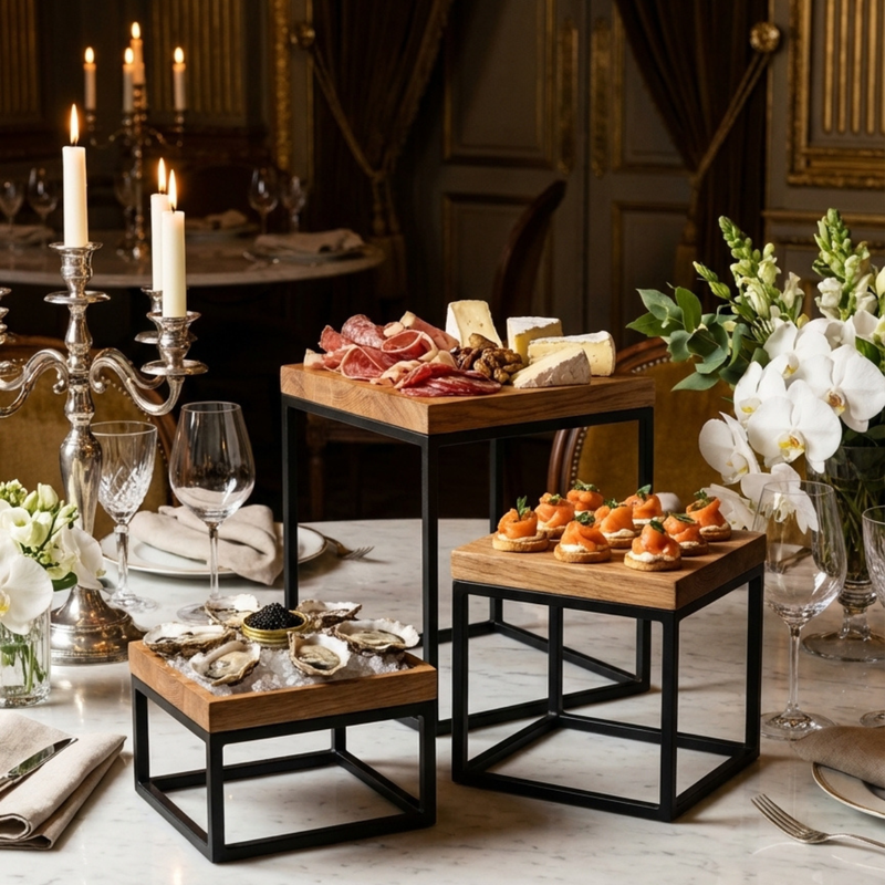 Vague Food Buffet Stand with Wooden Top