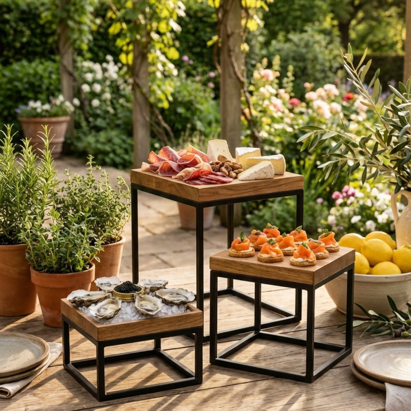 Vague Food Buffet Stand with Wooden Top