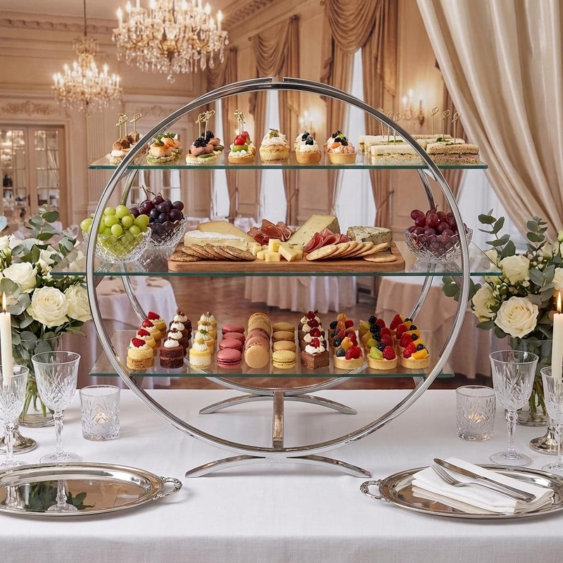 Vague 3 Tier Silver Food Display Stand with Glass 80 x 35 x H83 cm