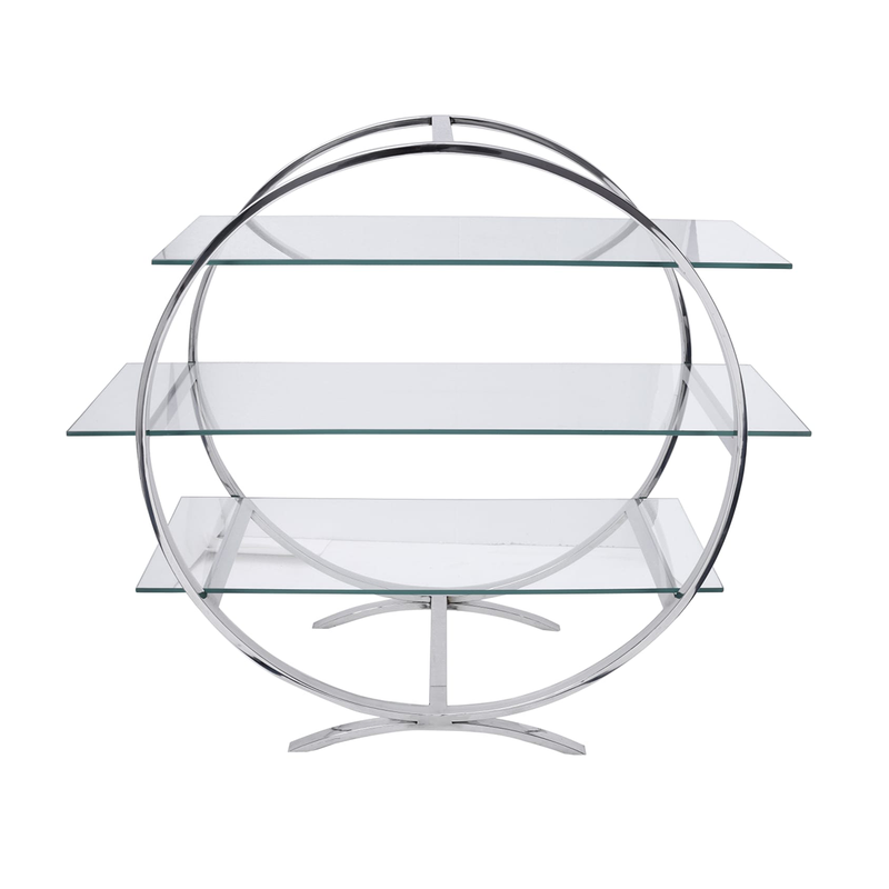 Vague 3 Tier Silver Food Display Stand with Glass 80 x 35 x H83 cm - Al Makaan Store