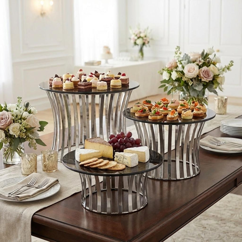 Vague Round Food Display Riser with Black Glass