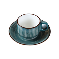Porceletta Green Color Glazed Porcelain Tea Cup & Saucer 200 ml - Al Makaan Store