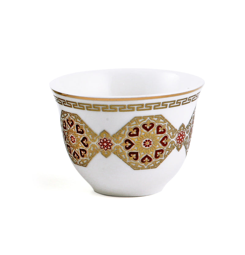 Porceletta Ivory Geometric Floral Porcelain Cawa Cup Set of 6