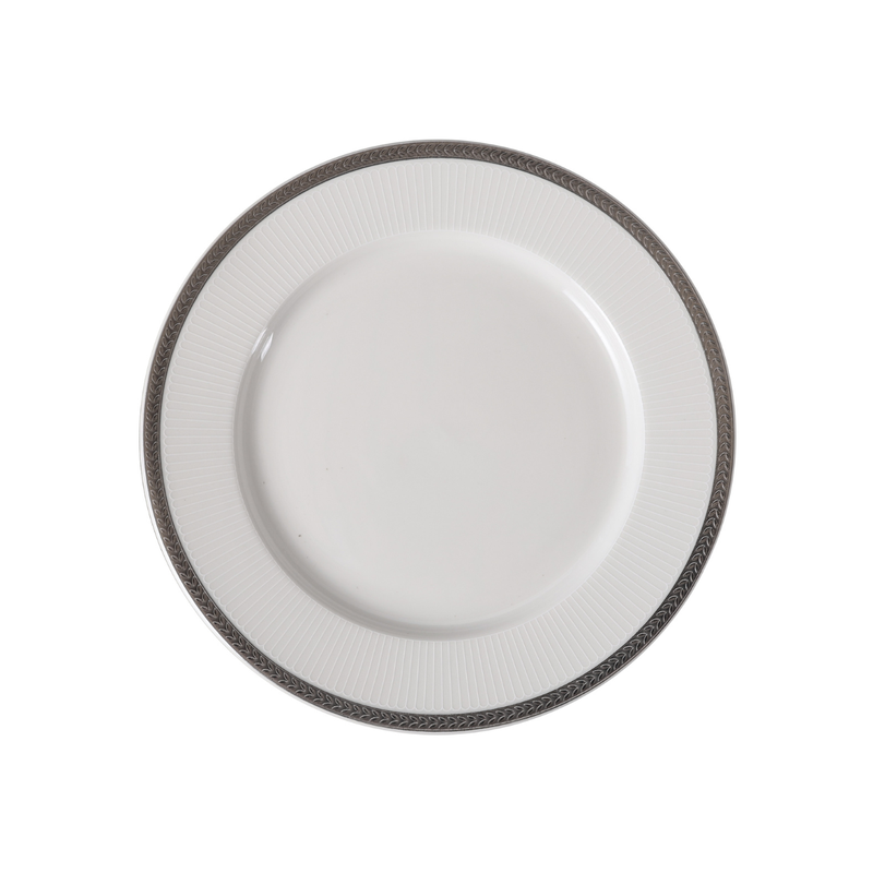 Porceletta VIP Ivory Porcelain Flat Plate with Silver Rim - Al Makaan Store