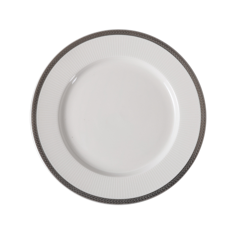 Porceletta VIP Ivory Porcelain Flat Plate with Silver Rim - Al Makaan Store