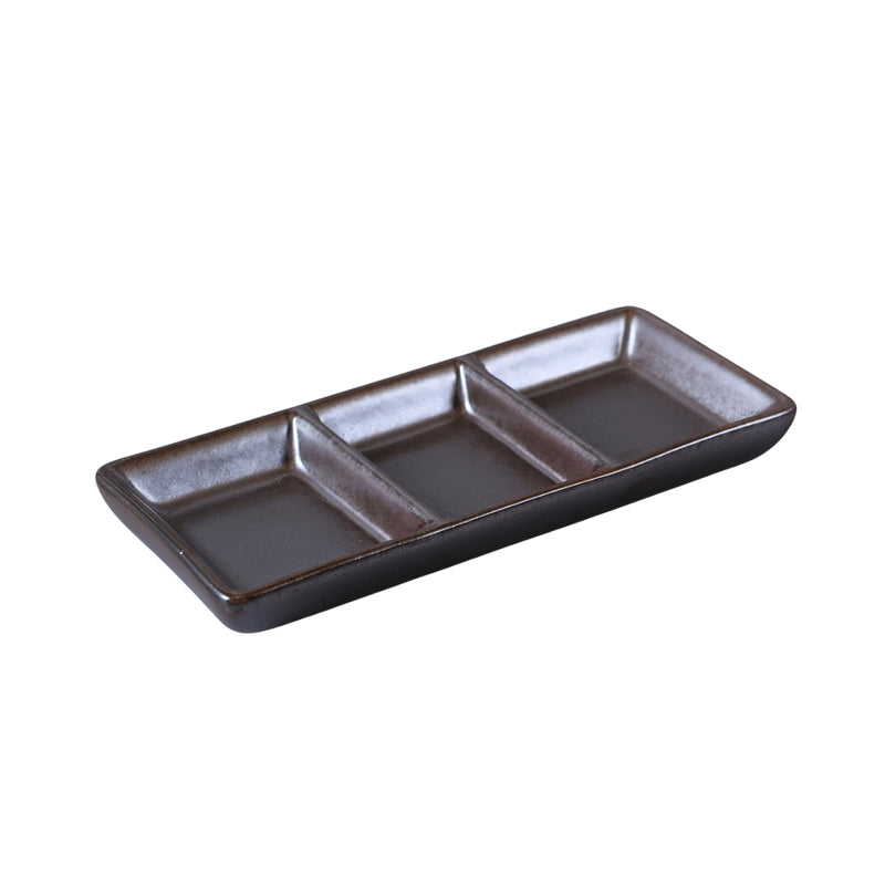 Porceletta Rustic Porcelain Reactive Glaze 7" Rectangular Compartment Dish