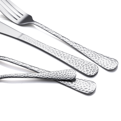 Vague Stainless Steel 16 Pieces Silver Cutlery Set Hammered Design - Al Makaan Store