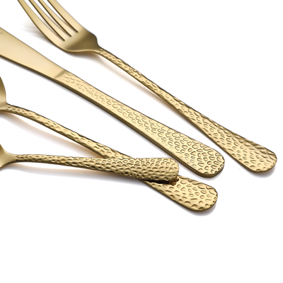 Vague Stainless Steel 16 Pieces Golden Cutlery Set Hammered Design - Al Makaan Store