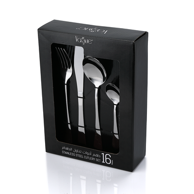 Vague Stainless Steel 16 Pieces Silver Cutlery Set Plain Design - Al Makaan Store