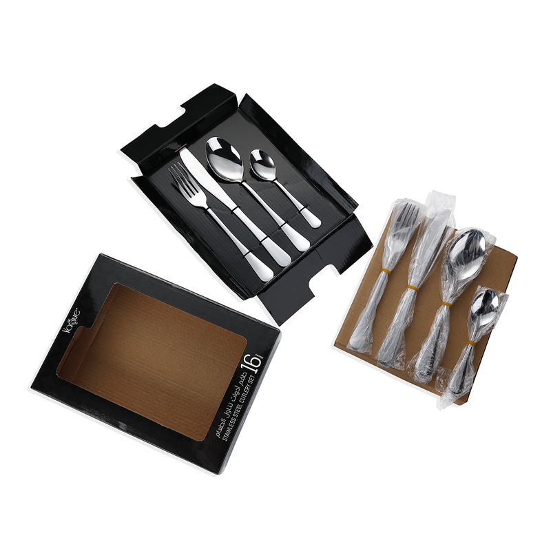 Vague Stainless Steel 16 Pieces Silver Cutlery Set Plain Design - Al Makaan Store