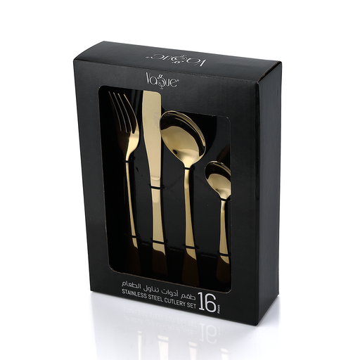 Vague Stainless Steel 16 Pieces Golden Cutlery Set Plain Design - Al Makaan Store