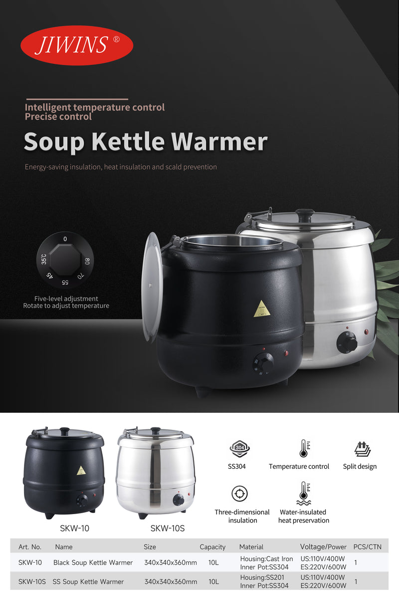 Jiwins Stainless Steel Electric Soup Kettle Warmer 10 Liter
