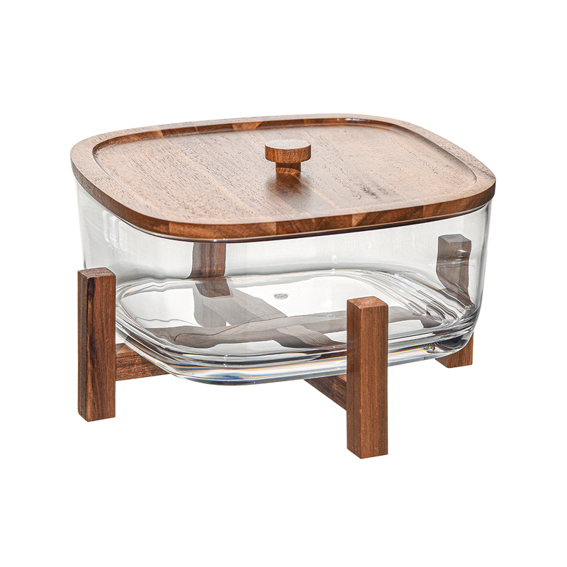 Square PC Salad Bowl 4200 ml with Stand and Cover - Al Makaan Store