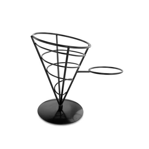 Vague Black French Fries Cone Wire Holder with Sauce Dish Holder D4.7" x H7.3" - Al Makaan Store