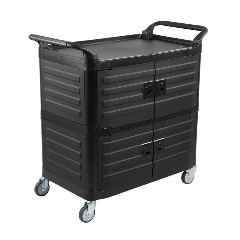 Vague Black Plastic Service Cart with 3 Shelves, Panels & Doors 106.5 x 53.2 x 100.3 cm - Al Makaan Store