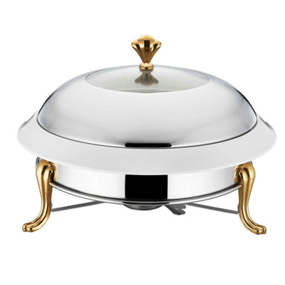 Stainless Steel Silver & Golden Round Crown Food Warmer - Al Makaan Store