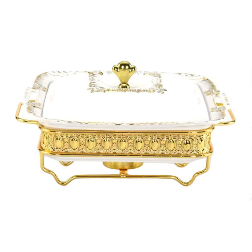 Ceramic Square Food Warmer with Golden Stainless Steel Stand - Al Makaan Store