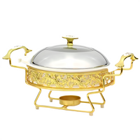 Ceramic Round Food Warmer with Golden Stainless Steel Stand and Lid - Al Makaan Store