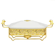 Ceramic Rectangular Food Warmer with Golden Stainless Steel Stand - Al Makaan Store