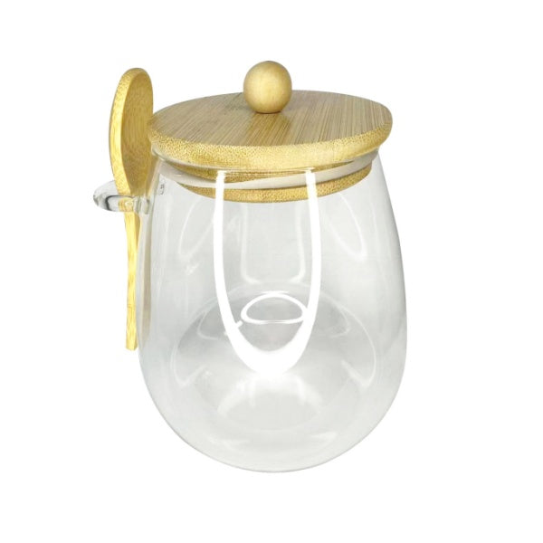 Transparent Glass Jar with Bamboo Lid and Spoon - Al Makaan Store