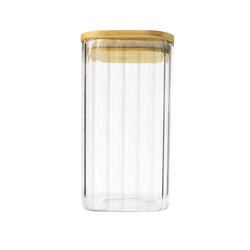 Striped Transparent Glass Jar with Bamboo lid - Al Makaan Store