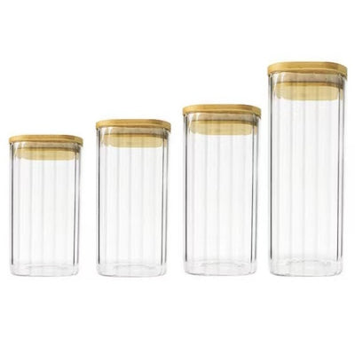 Striped Transparent Glass Jar with Bamboo lid - Al Makaan Store