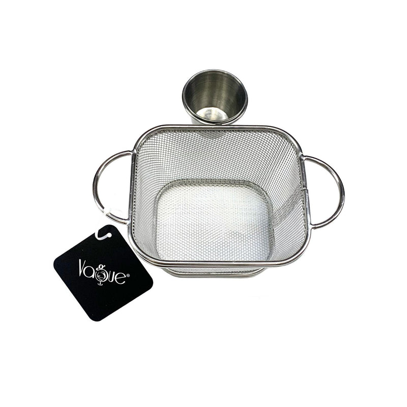 Vague Stainless Steel Fry basket with Sauce Dish 10.5 cm x 9cm x 6 cm