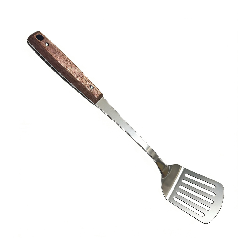 Vague Stainless Steel Slotted Turner with Sapele Wood Handle- Al Makaan Store