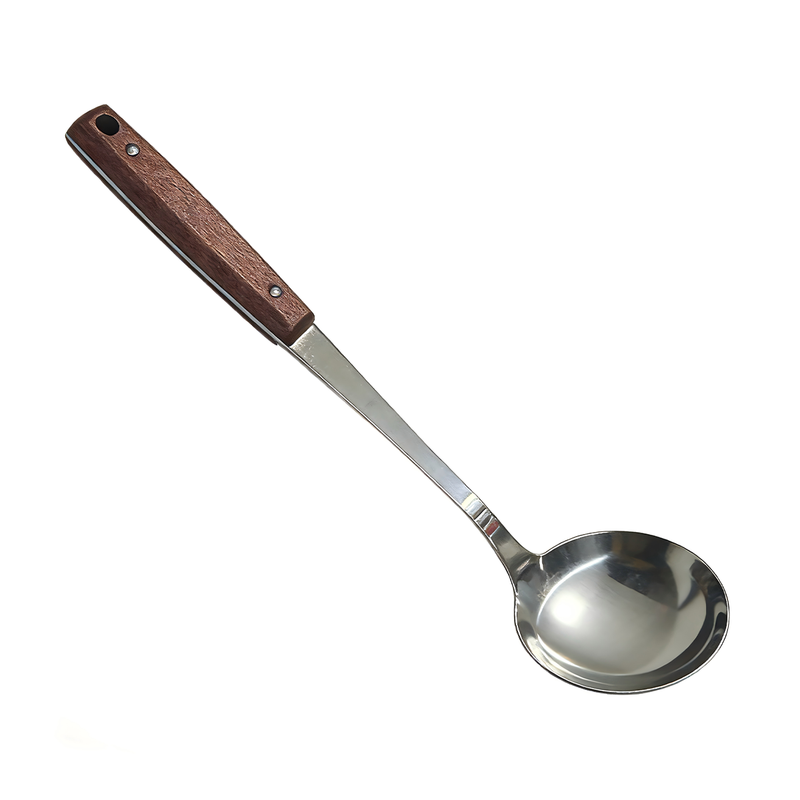Vague Stainless Steel Soup Ladle with Sapele Wood Handle- Al Makaan Store