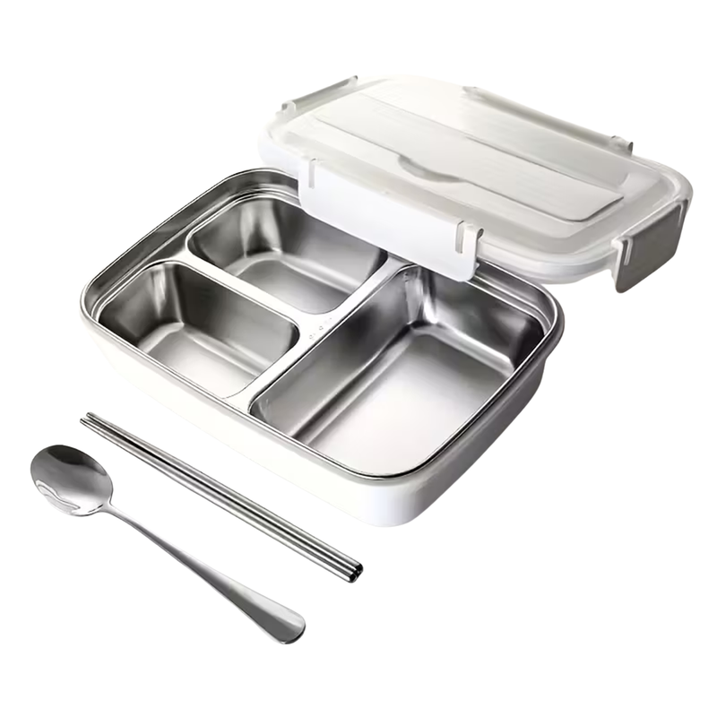Vague Three Compartment Sealed Stainless Steel Lunch Box- Al Makaan Store