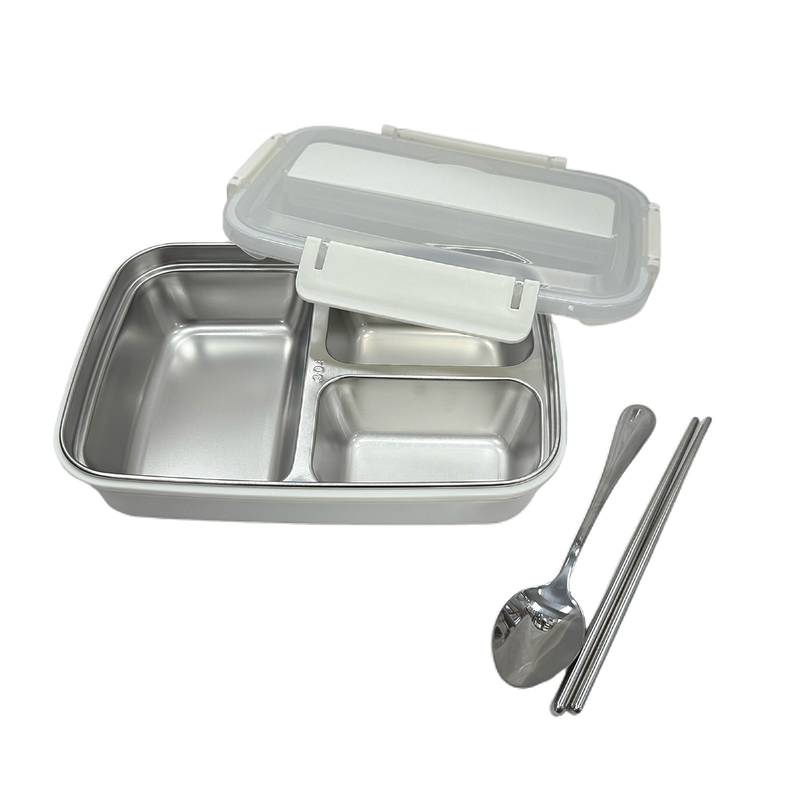Vague Three Compartment Sealed Stainless Steel Lunch Box- Al Makaan Store