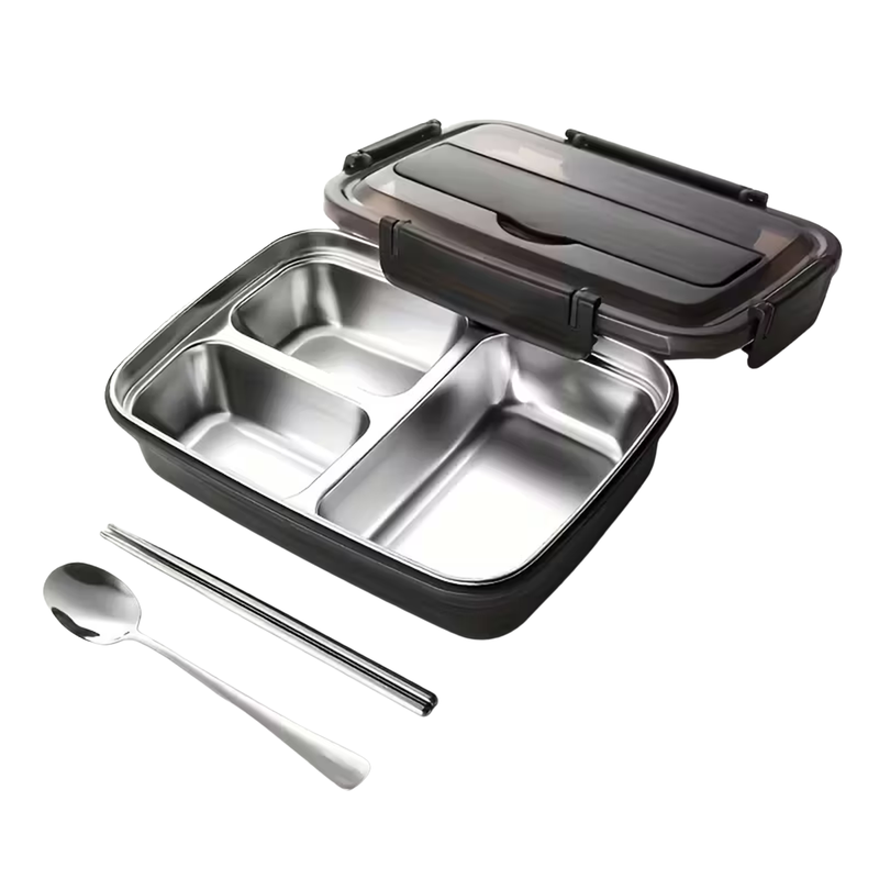 Vague Three Compartment Sealed Stainless Steel Lunch Box- Al Makaan Store
