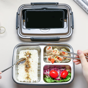 Vague Three Compartment Sealed Stainless Steel Lunch Box- Al Makaan Store