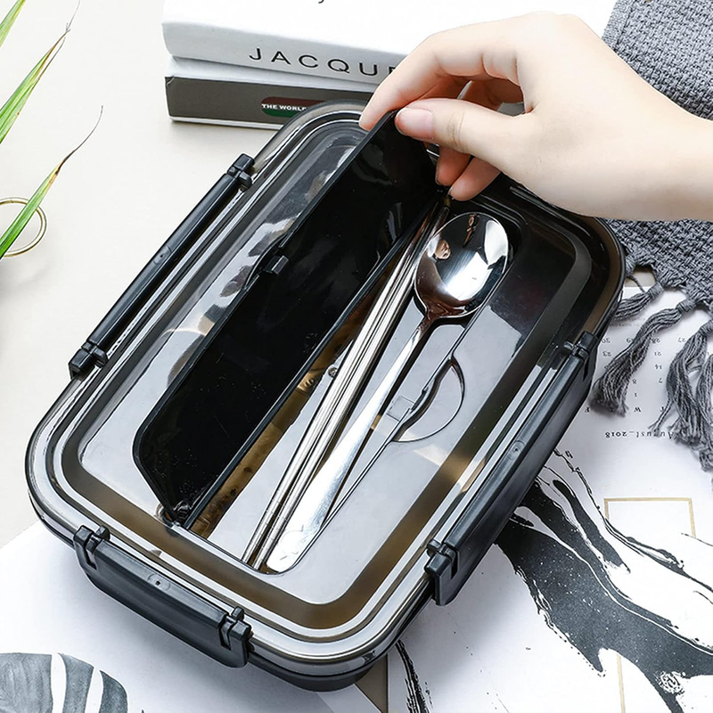 Vague Three Compartment Sealed Stainless Steel Lunch Box- Al Makaan Store