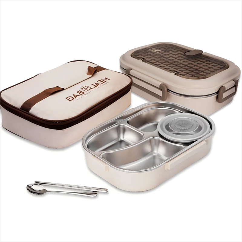 Vague Five Compartment Sealed Stainless Steel Lunch Box with Insulation Bag- Al Makaan Store