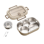 Vague Five Compartment Sealed Stainless Steel Lunch Box with Insulation Bag- Al Makaan Store