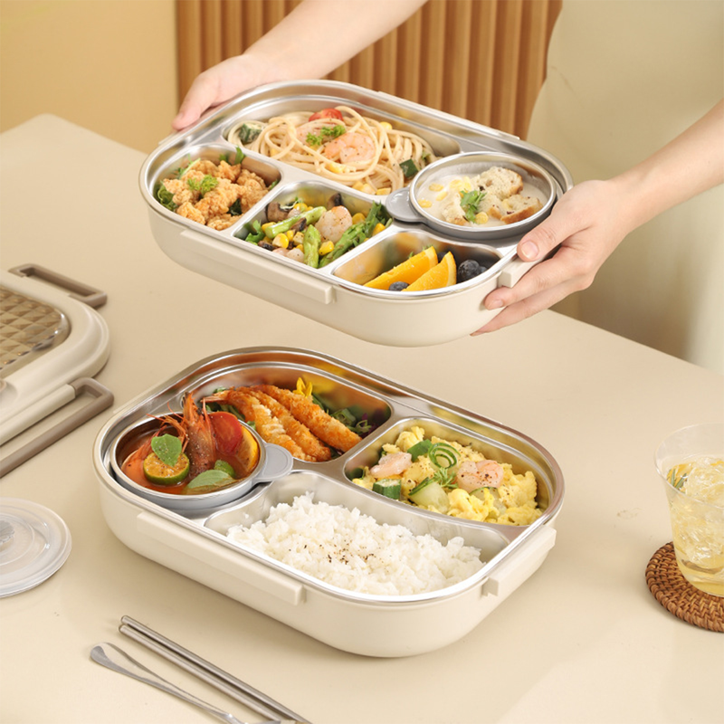 Vague Five Compartment Sealed Stainless Steel Lunch Box with Insulation Bag- Al Makaan Store