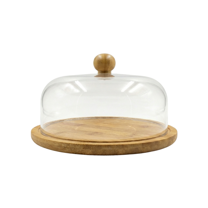 Vague Wooden Serving Cake Platter with Cover and Wooden Knob - Al Makaan Store
