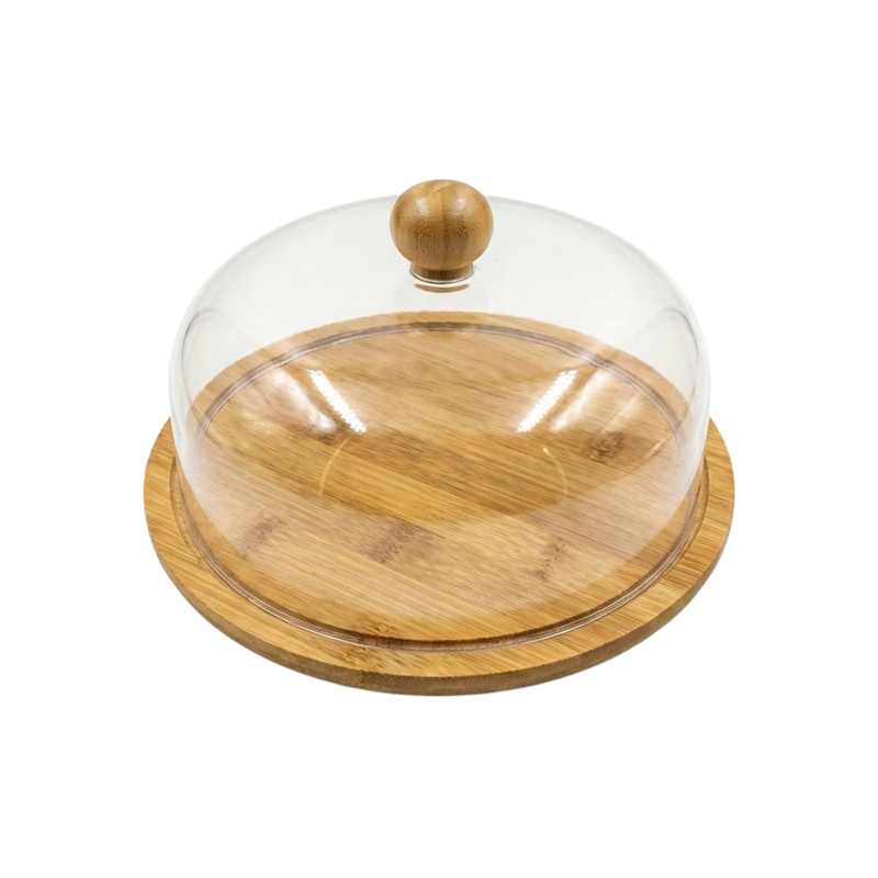Vague Wooden Serving Cake Platter with Cover and Wooden Knob - Al Makaan Store